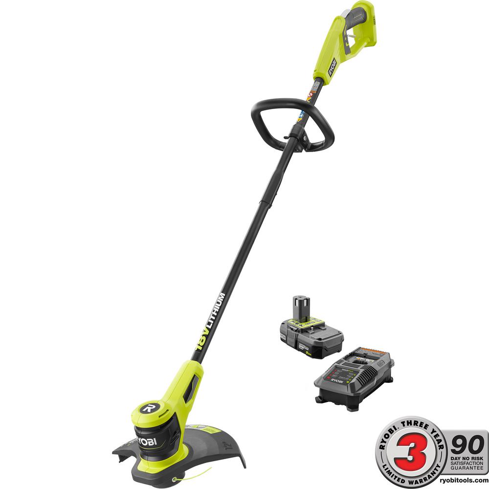 Ryobi One 18 Volt Lithium Ion Electric Cordless String Trimmer 2 0 One 18 Volt Lithium Ion Electric Cordless String Trimmer 2 0 Ah Battery And Charger Included