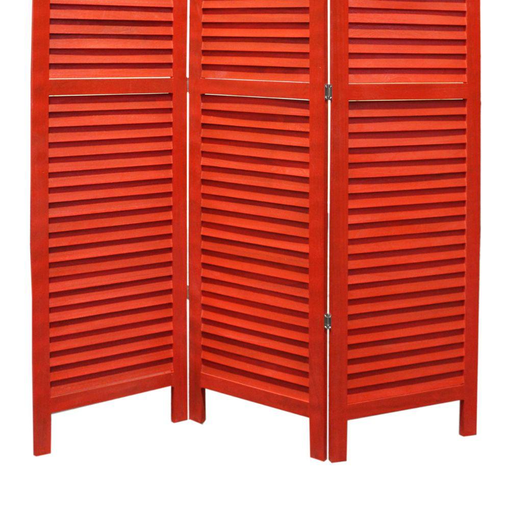 Benjara 5 5 Ft Red 3 Panel Foldable Wooden Shutter Screen Room Divider With Straight Legs Bm205396 The Home Depot
