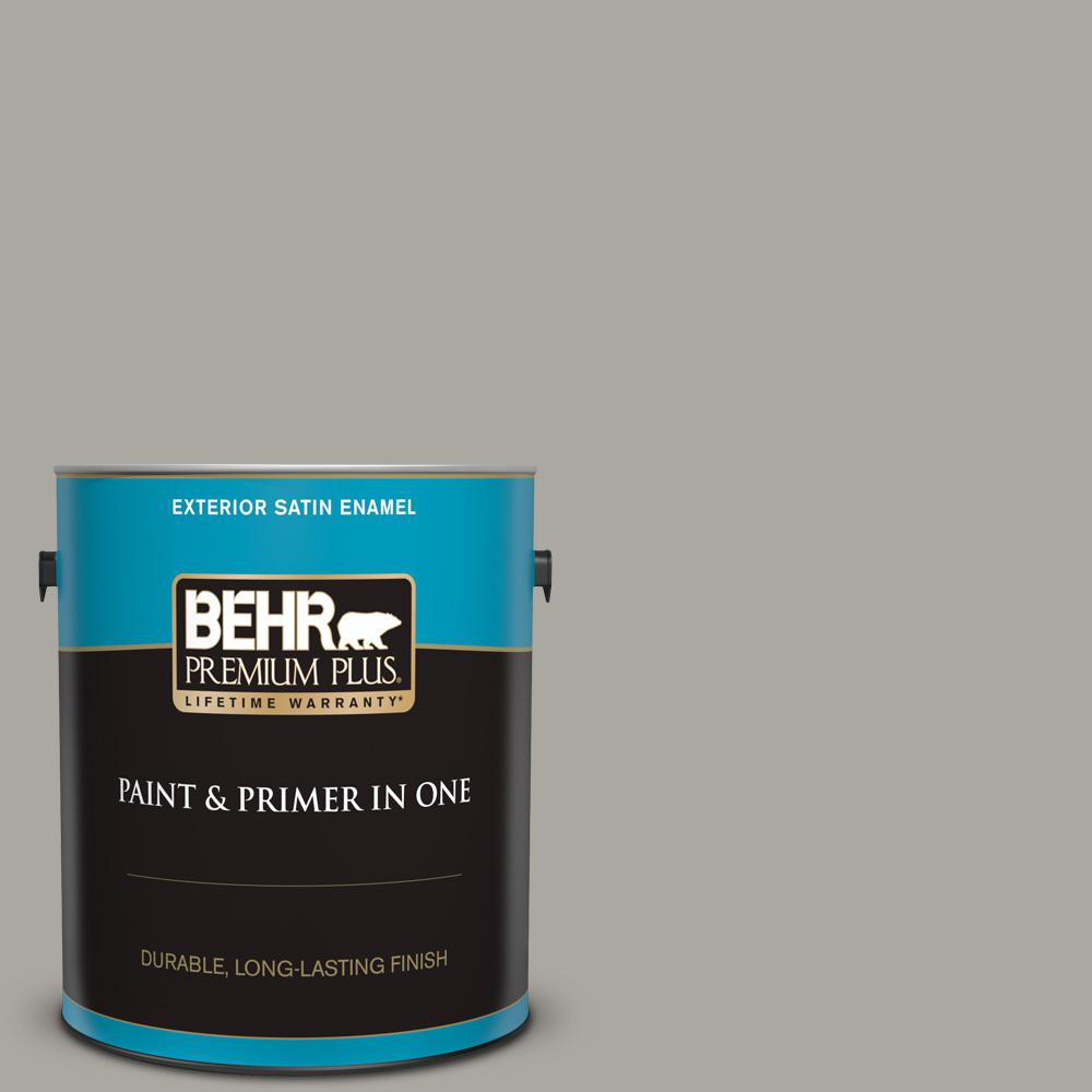 BEHR PREMIUM PLUS 1 gal. N3603 Still Gray Satin Enamel Exterior Paint