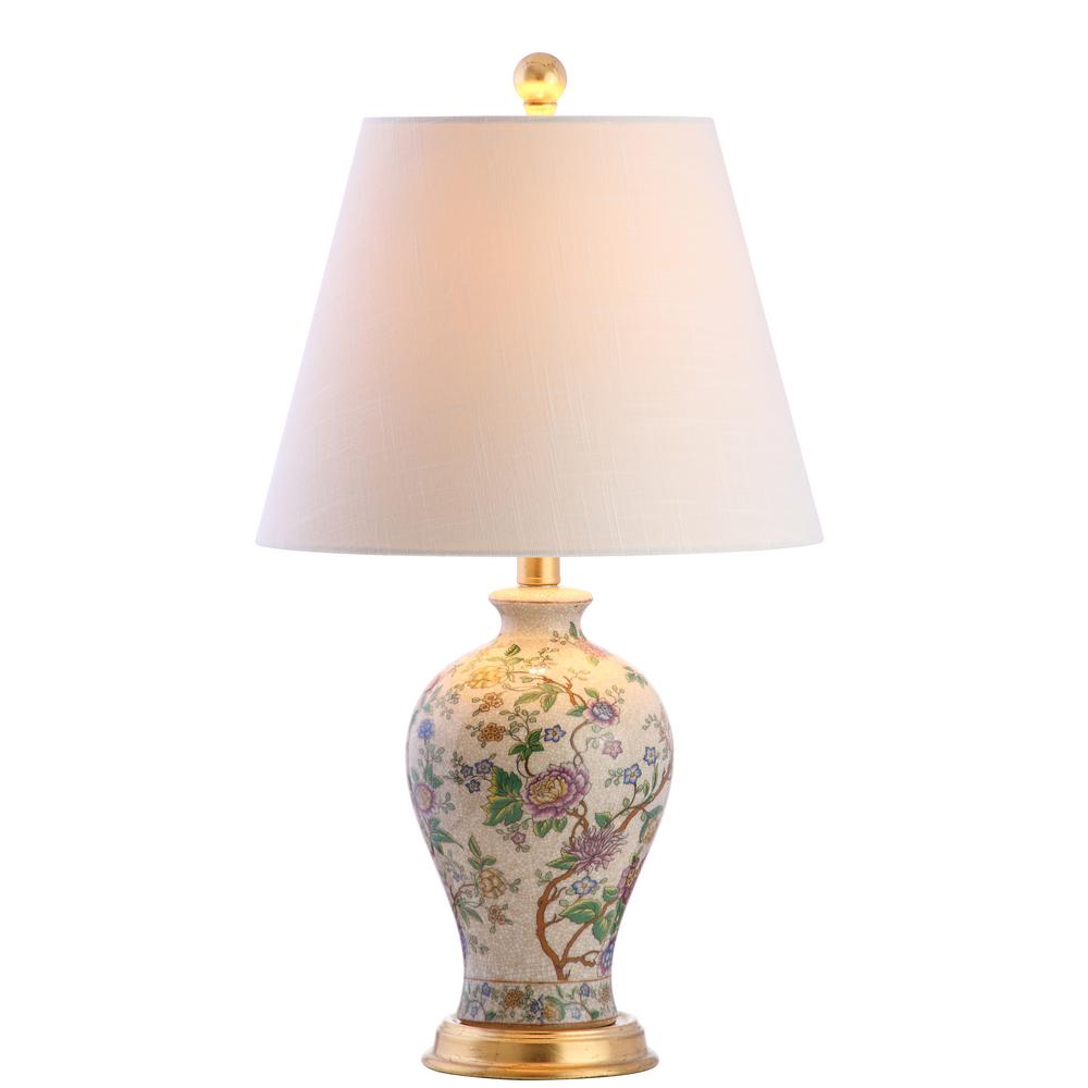 Multi/Brass Floral Table Lamp-JYL3009A 