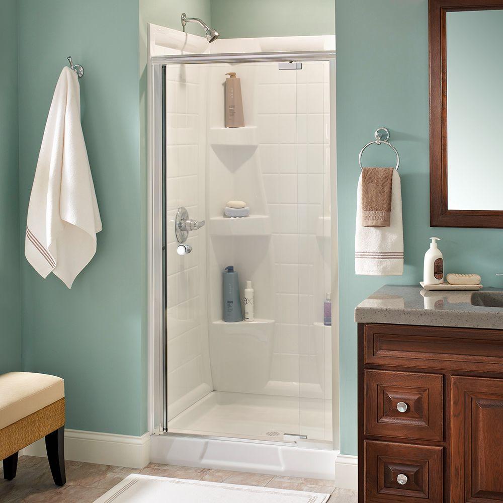 Delta Silverton 36 In X 66 Semi Frameless Traditional Pivot Semi Frameless Traditional Pivot Shower Door In Chrome With Clear Glass