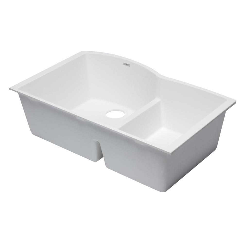 Alfi Brand Undermount Granite Composite 33 In 35 65 Double Bowl Kitchen Sink White