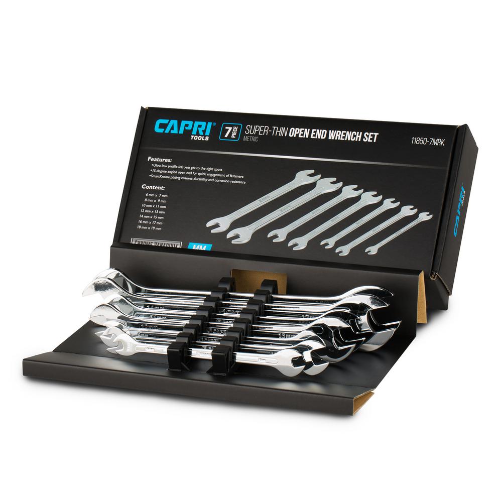 Open End Wrench Set 7Piece Super Thin Low Profile Chrome Metric mm
