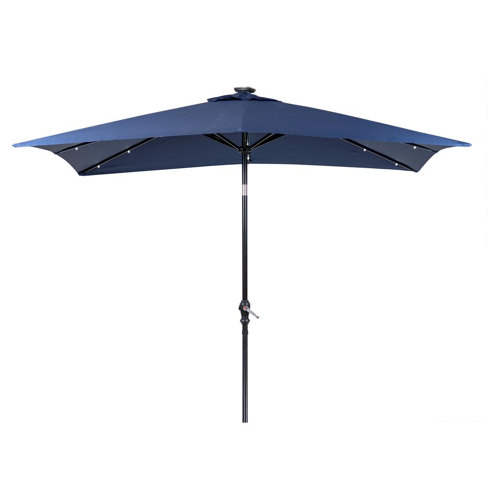 Sun Ray 9 Ft X 7 Ft Rectangular Market Solar Lighted Patio Umbrella In Navy 841050 The Home Depot