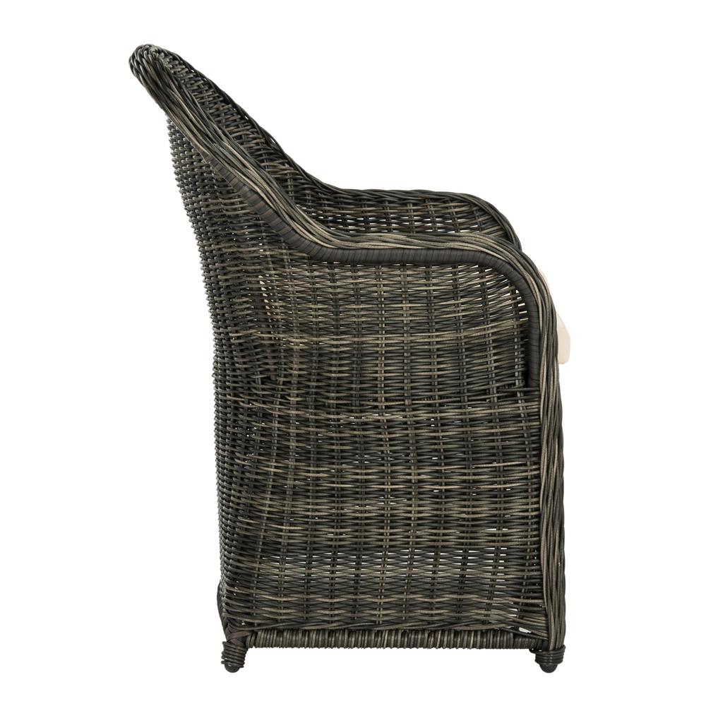 Safavieh Newton Grey Wicker Outdoor Dining Chair With Beige Cushion Pat2509a The Home Depot