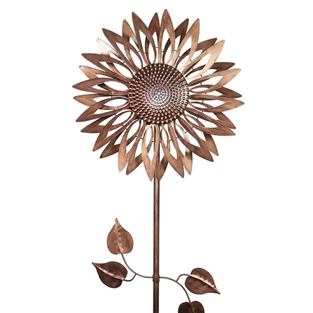 Exhart Tall Kinetic Sunflower Spinner 6.0 ft. Bronze Metal Garden Stake