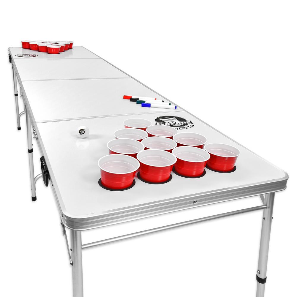 Gofloats 8 Ft Dry Erase Foldable Beer Pong Party Game Table Lightweight Aluminum Design Indoor Outdoor Portable Drinking