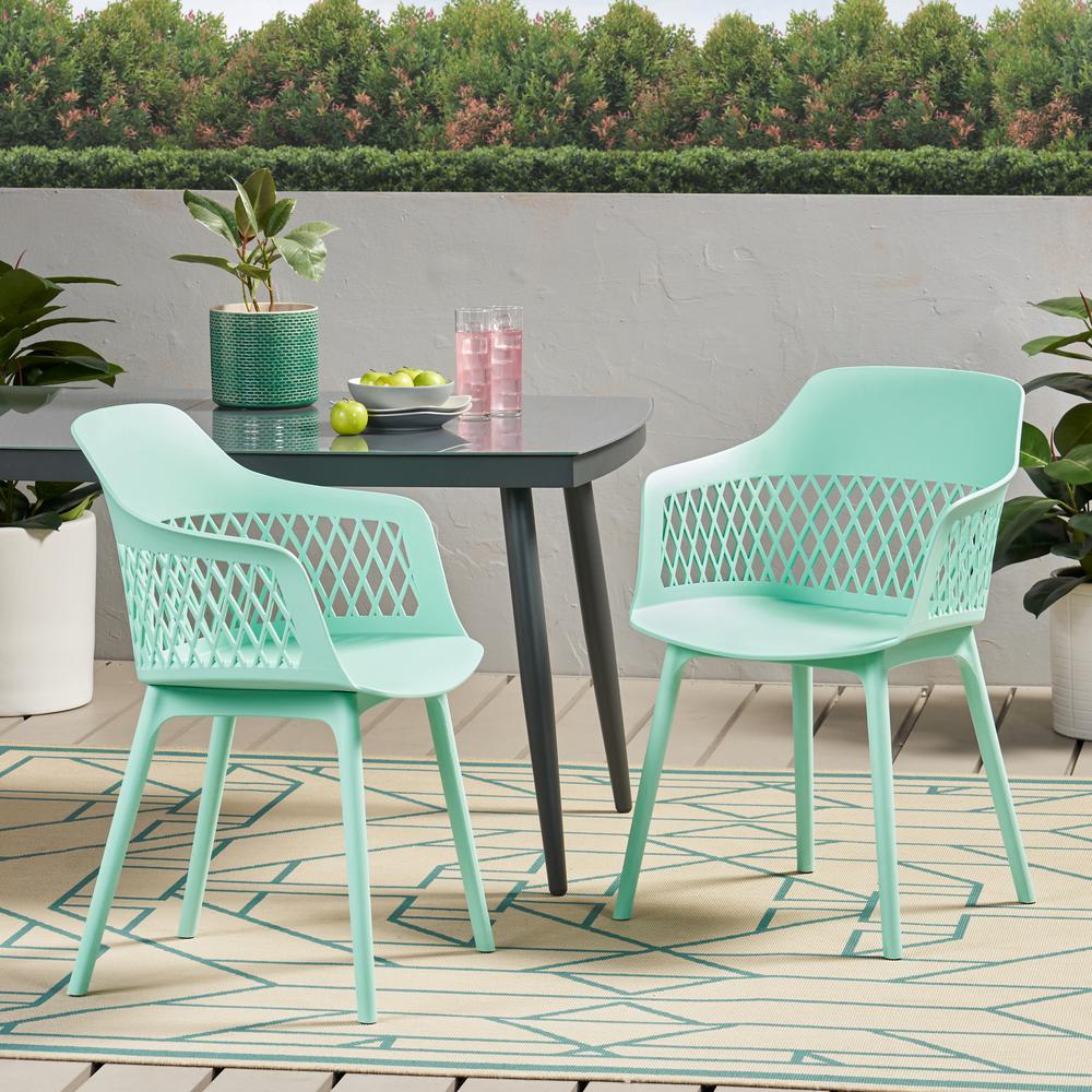 Noble House Azalea Mint Plastic Outdoor Dining Chair 2 Pack 71553 The Home Depot