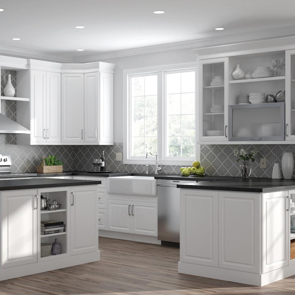 Hampton Bay Designer Series Elgin Assembled 33x34 5x20 25 In Lazy Susan Corner Base Kitchen Cabinet In White Bls36 Elwh The Home Depot