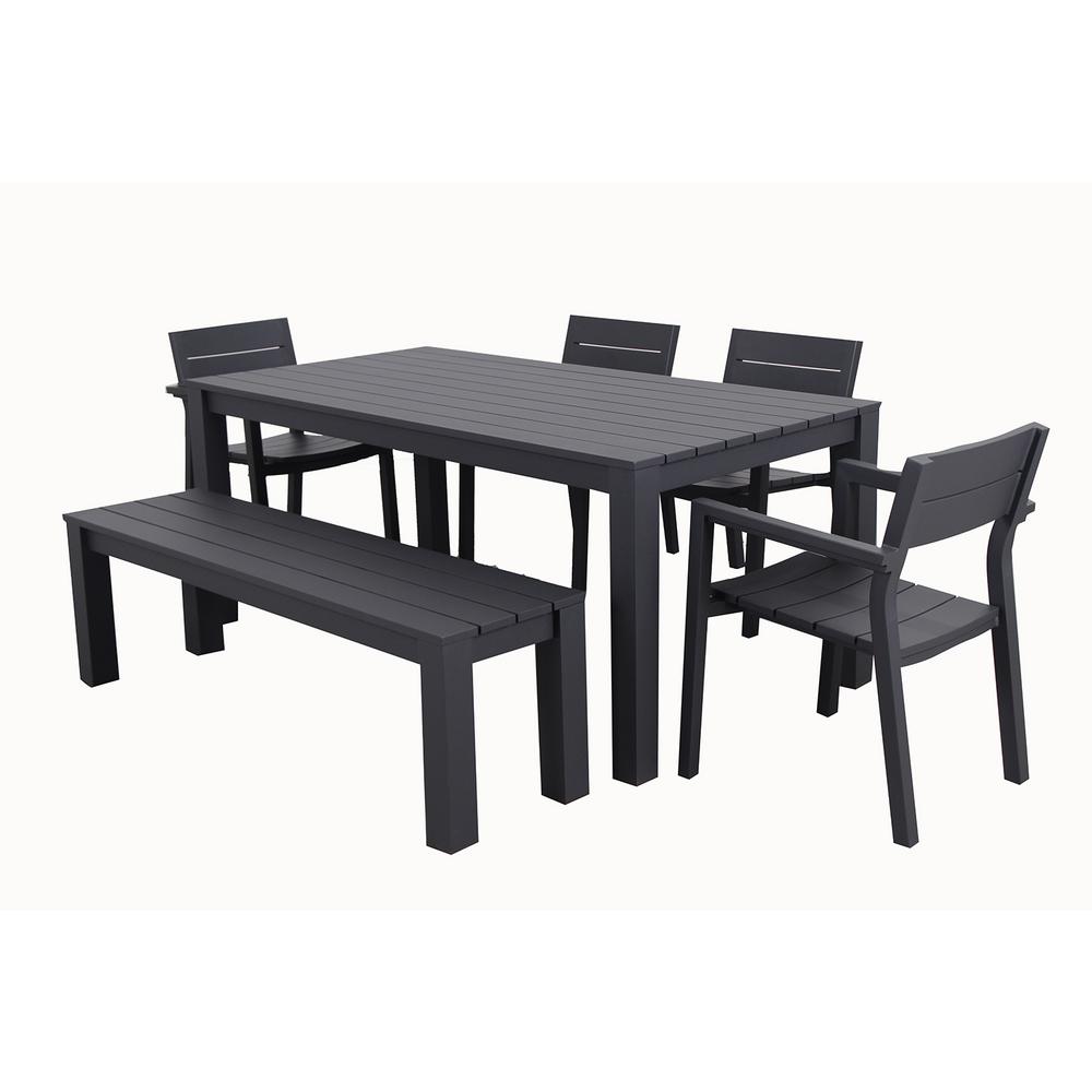 7 Person Gray Aluminum Patio Dining Furniture Cara 6 Piece Aluminum Outdoor Dining Set