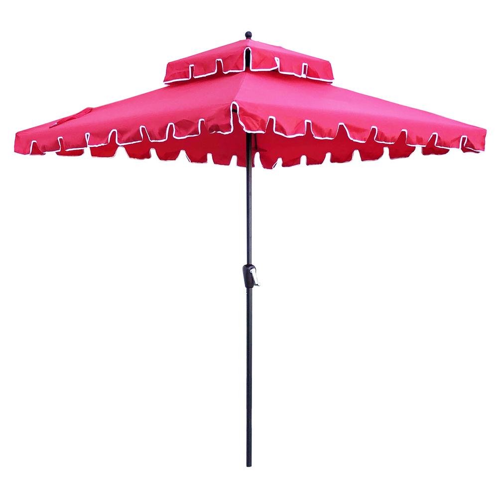 Maypex 7 Ft Steel Market Square Scallop With Crank Patio Umbrella In Red 300261 R The Home Depot