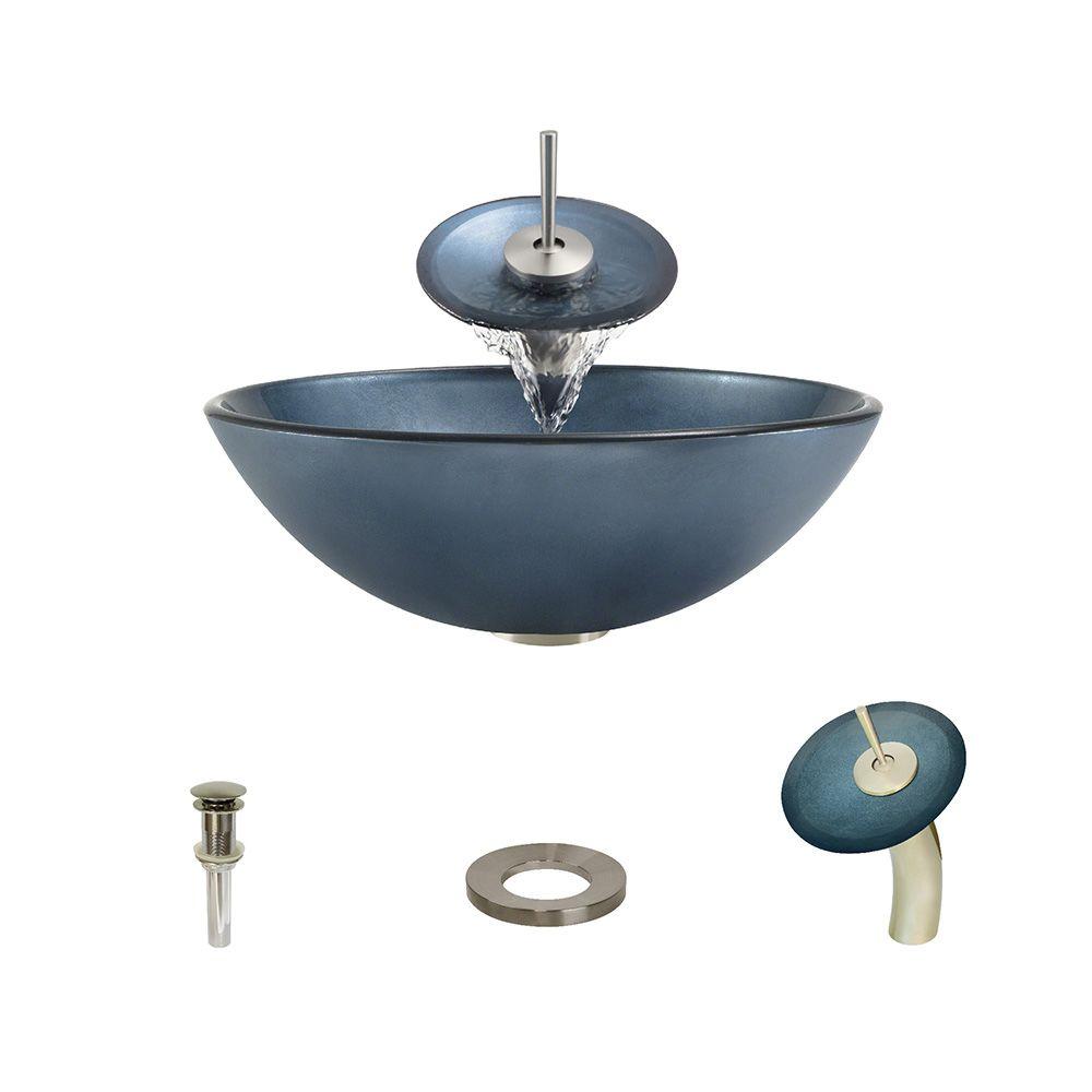 Gl Vessel Sink Waterfall Faucet Ideas Mr Direct Hand Painted Gl Vessel Sink In Blue With Waterfall