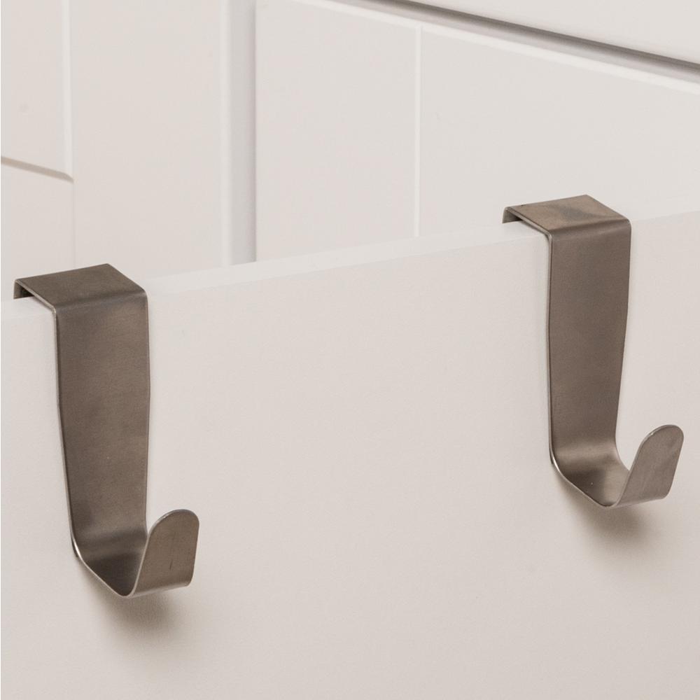 Silver mDesign Over-the-Cabinet Kitchen Storage Hooks for Dish Towels or Pot Holders Pack of 2