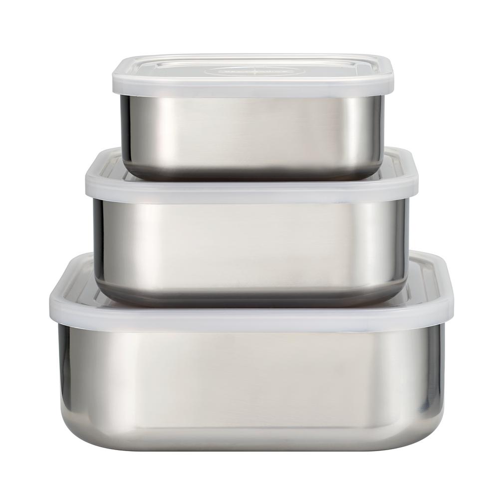 Tramontina 3pc Stainless Steel Covered Square Container Set Frosted Lids 80204 019ds The