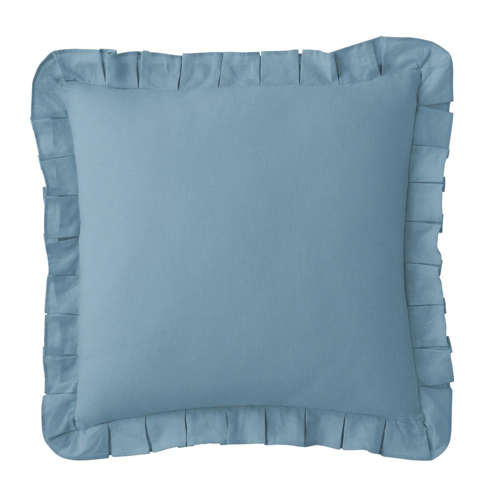 The Company Store Linen Cotton Solid Blue Smoke Ruffled 18 In X