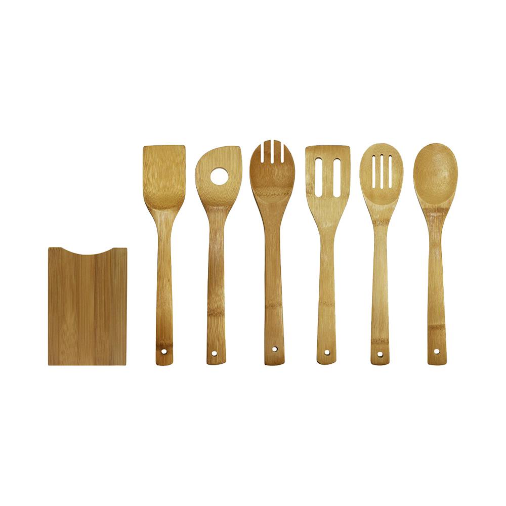 Home-X 5-Piece Bamboo Cooking Utensils Set with Holder