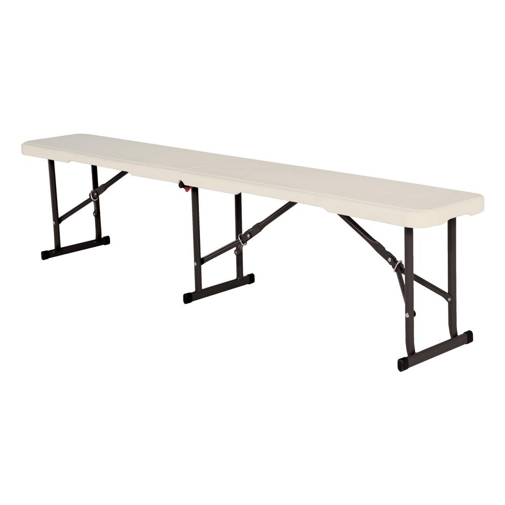 Lifetime 72 In Almond Plastic Seat Outdoor Safe Folding Bench