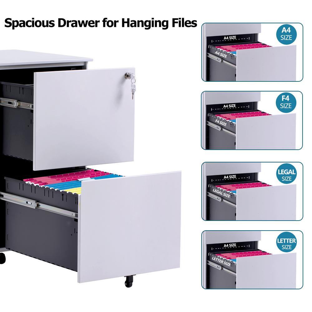 Documents And Suspension Folders Storage Office Pedestal Cabinets For A4 Letter Fully Assembled Except Casters Costway 2 Drawers Mobile File Cabinet With Lock White Mobile File Cabinets