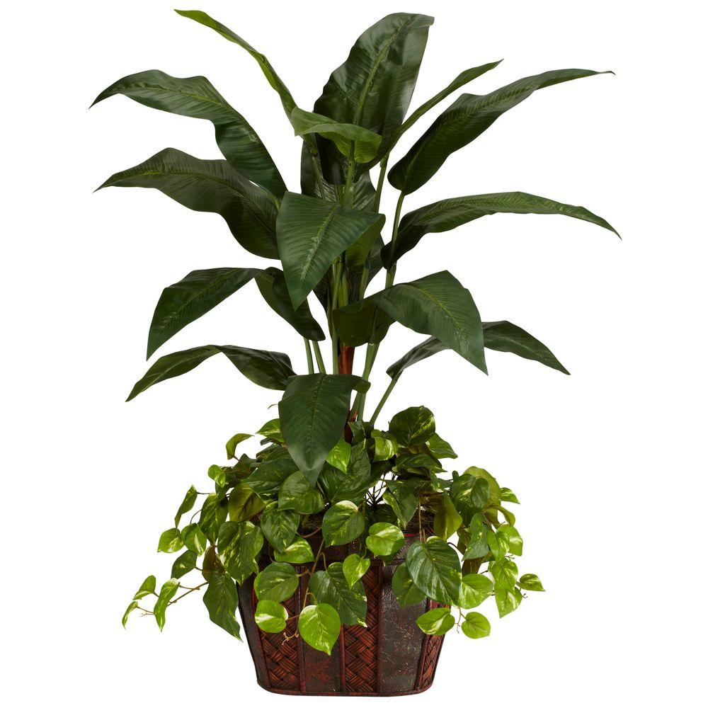4 Ft Green Bird Of Paradise With Vase And Pothos Silk Plant 4 Ft Green Bird Of Paradise With Vase And Pothos Silk Plant