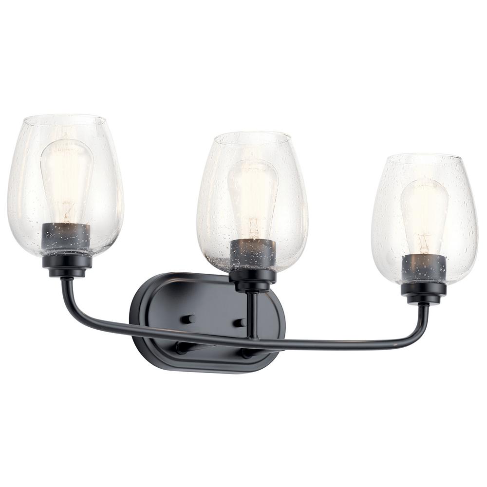 KICHLER Winslow 3Light Black Vanity Light with Clear Seeded Glass45886BK The Home Depot