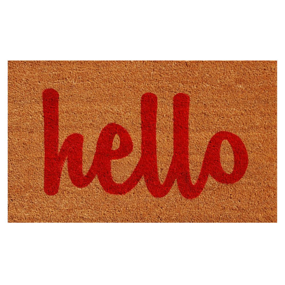 Rectangle 17 X 29 Home More Mats Rugs The Depot Hello Natural Red Script 17 In X 29 Door Mat