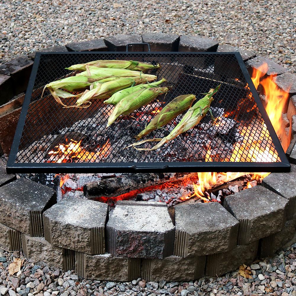 Sunnydaze Decor 24 In X Marks Steel Black Square Fire Pit Cooking