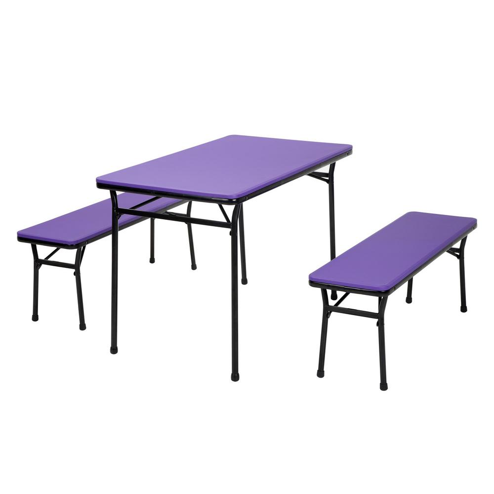 Cosco 3 Piece Purple Portable Outdoor Safe Folding Table Bench Set