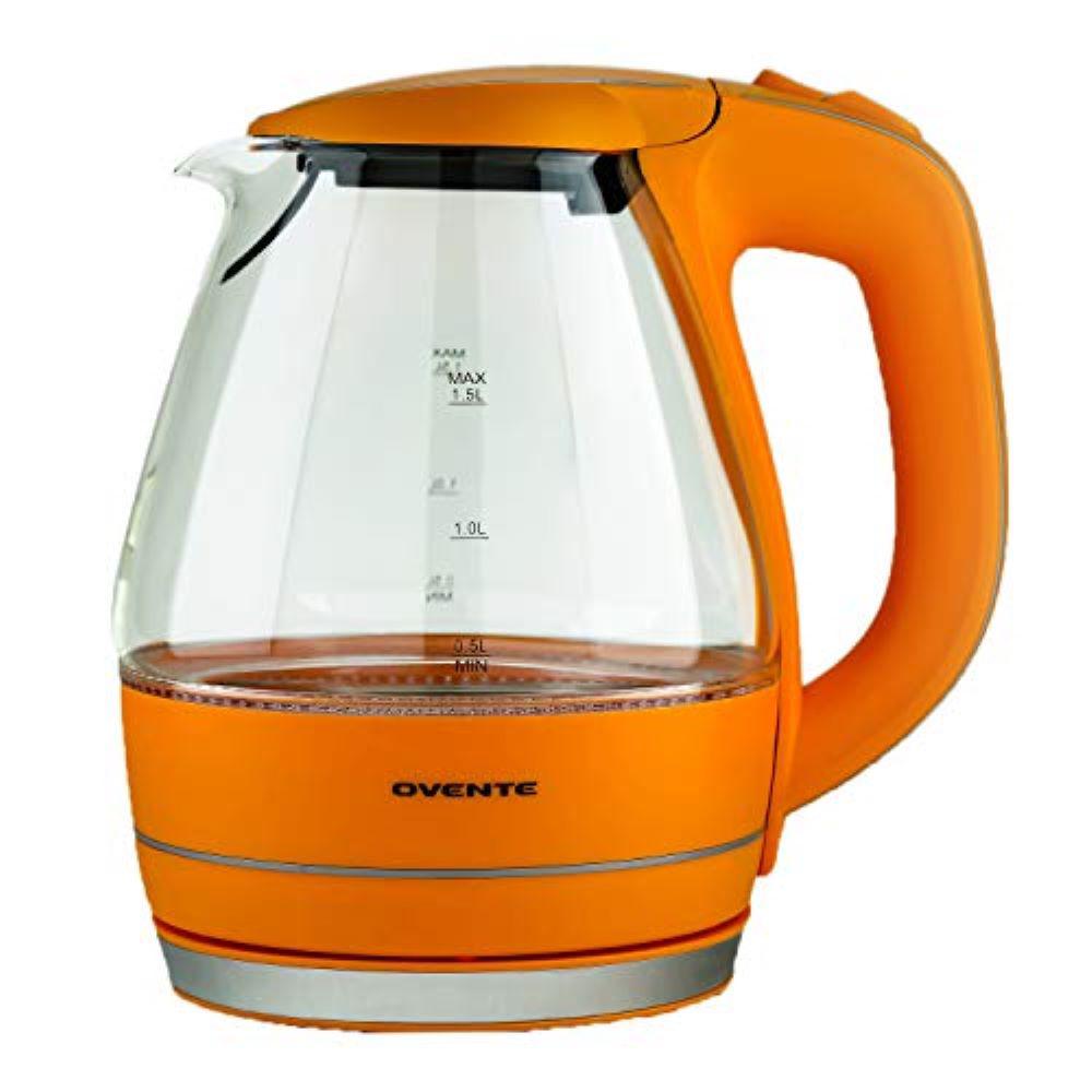 Ovente Illuminated 6.5Cup Orange Cordless Electric Kettle with Filter