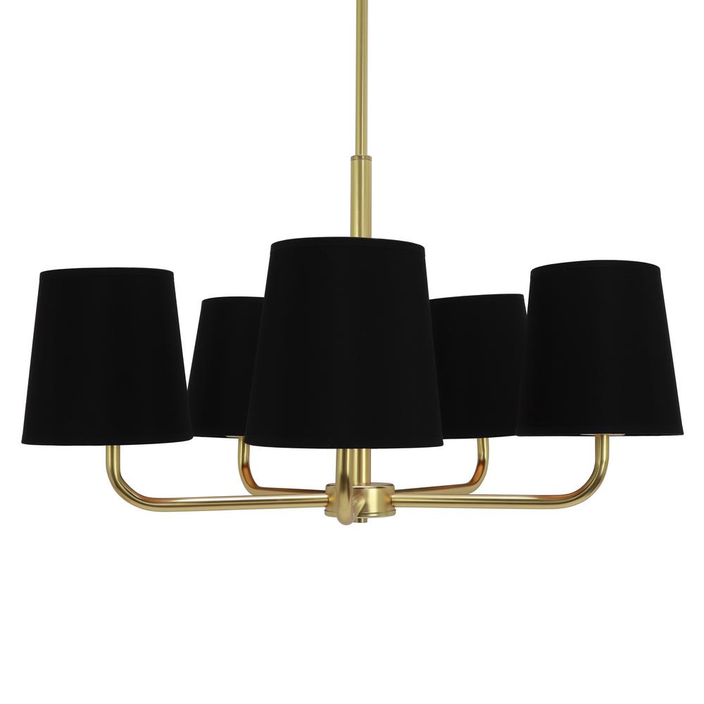 Decor Therapy Evelyn 5 Light Black And Gold Chandelier With Linen Shade