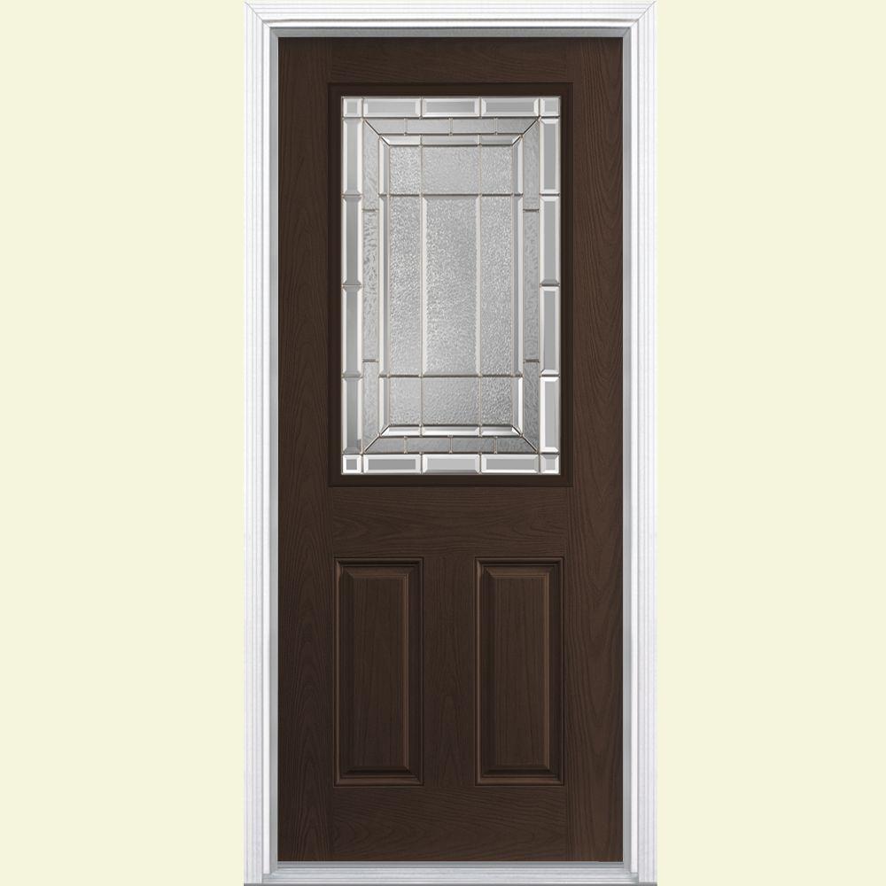 Masonite 36 In X 80 Sequence 1 2 Lite Right Hand Espresso Oak Sequence 1 2 Lite Right Hand Espresso Oak Grain Finished Fiberglass Prehung Front Door With Brickmold