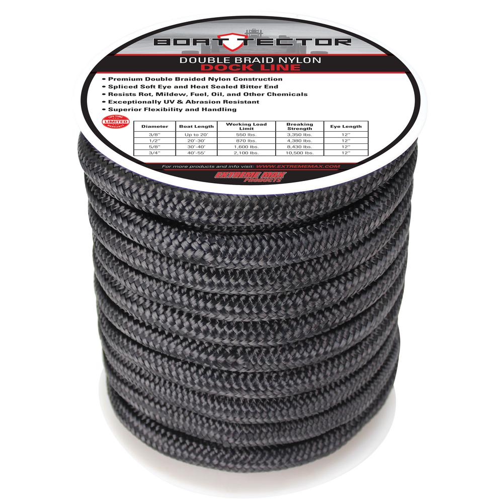 ANCHOR ROPE DOCK LINE 1//2/" X 350/' BRAIDED BLACK MADE IN USA