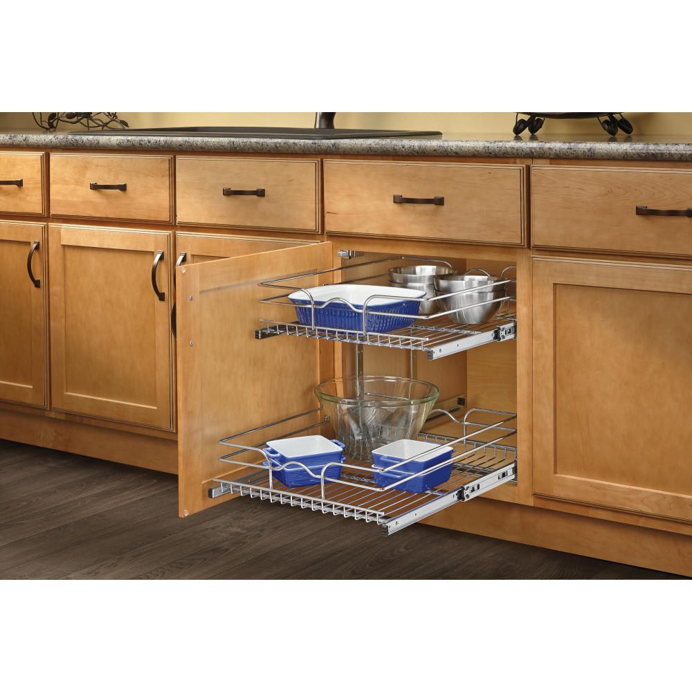 Rev A Shelf 19 In H X 8 75 In W X 18 In D 9 In Base Cabinet Pull Out Chrome 2 Tier Wire Basket