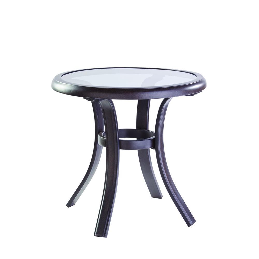 Patio Round Small Side Table Tempered Glass Top Outdoor Yard Pool