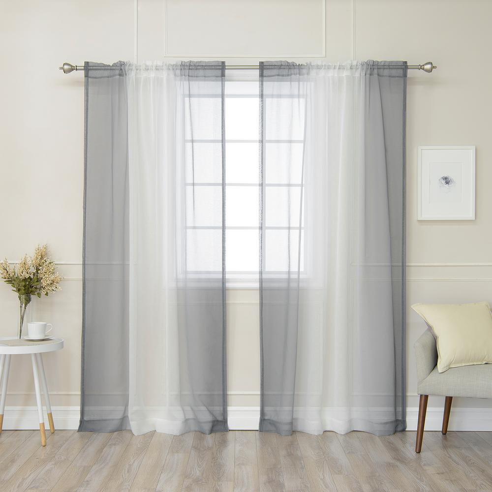 Best Home Fashion 84 In L Grey Sheer Faux Linen Rod Pocket Ombre