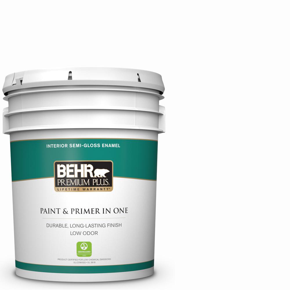 Behr Premium Plus 5 Gal Ultra Pure White Semi Gloss Enamel Low Odor 5 Gal Ultra Pure White Semi Gloss Enamel Low Odor Interior Paint And Primer In One