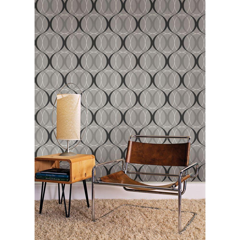 Beacon House 56 sq. ft. Circulate Gray Retro Orb Wallpaper45067349