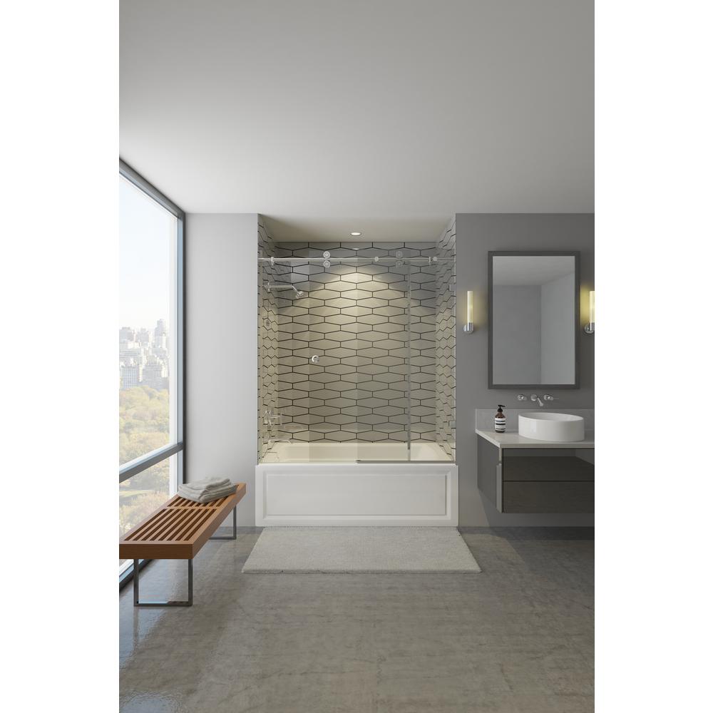 Contractors Wardrobe Model 8800 60 In X 66 Frameless Sliding Tub Door Brushed Nickel With Circular Thru Glass Pull