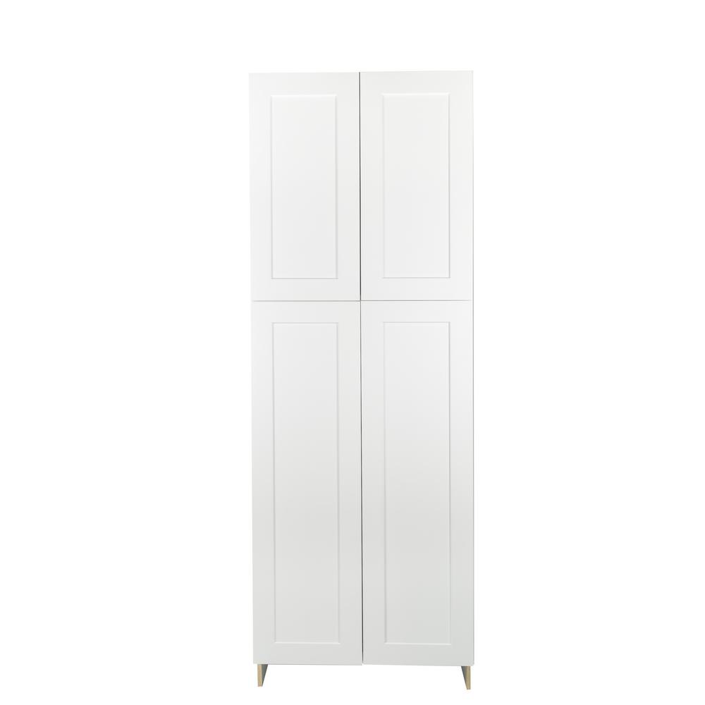 Plywell Ready To Assemble 30x84x24 In Shaker 4 Door Wall Pantry Plywell Ready To Assemble 30x84x24 In Shaker 4 Door Wall Pantry With Shelves White