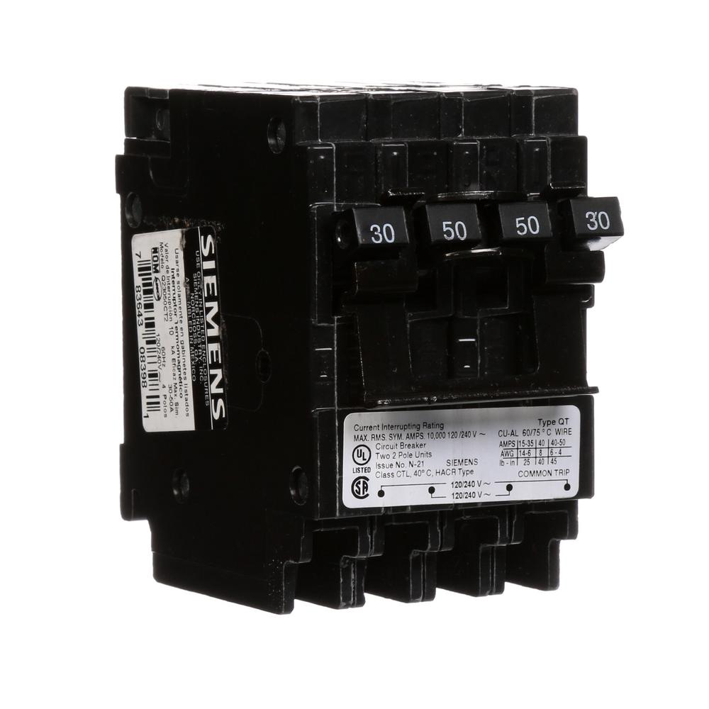 Siemens Quadplex One Outer 50 Amp Double Pole And One Inner 30 Amp Double Pole Circuit Breaker Q23050ct2 The Home Depot