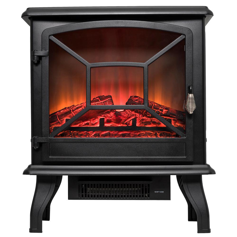 AKDY 20 in. Freestanding Electric Fireplace Mantel Heater in Black with Tempered Glass and Logs ...