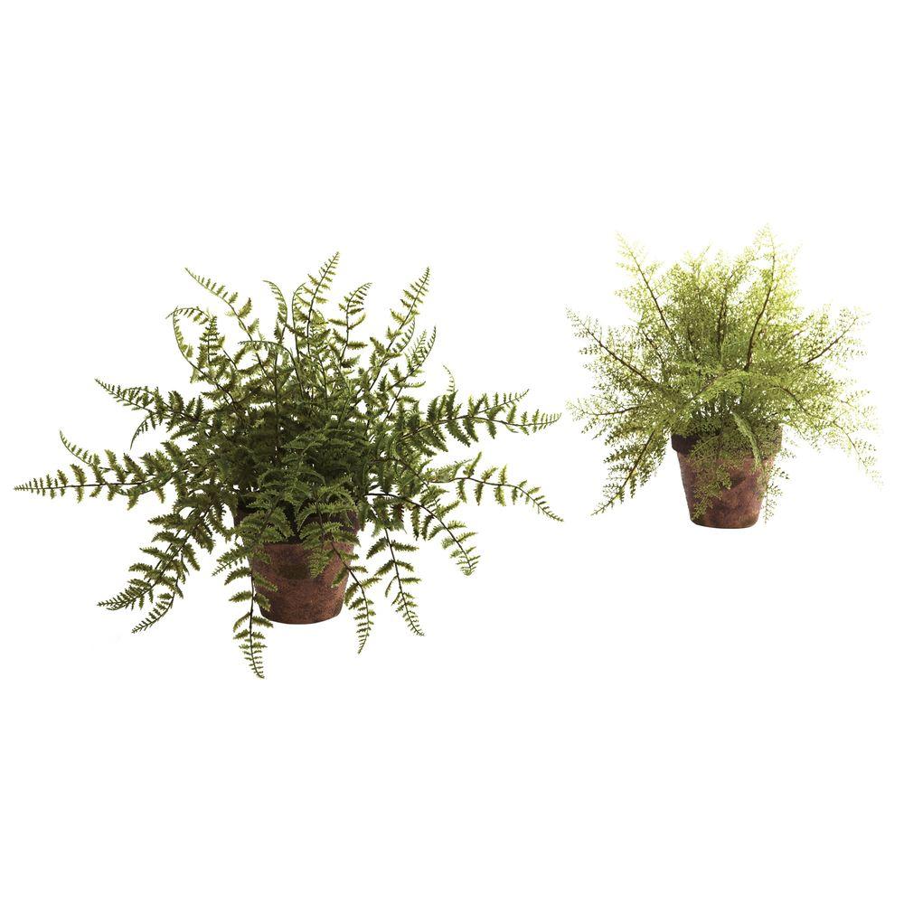 Nearly Natural Fern With Decorative Planter Set Of 2 46 S2 The Home Depot
