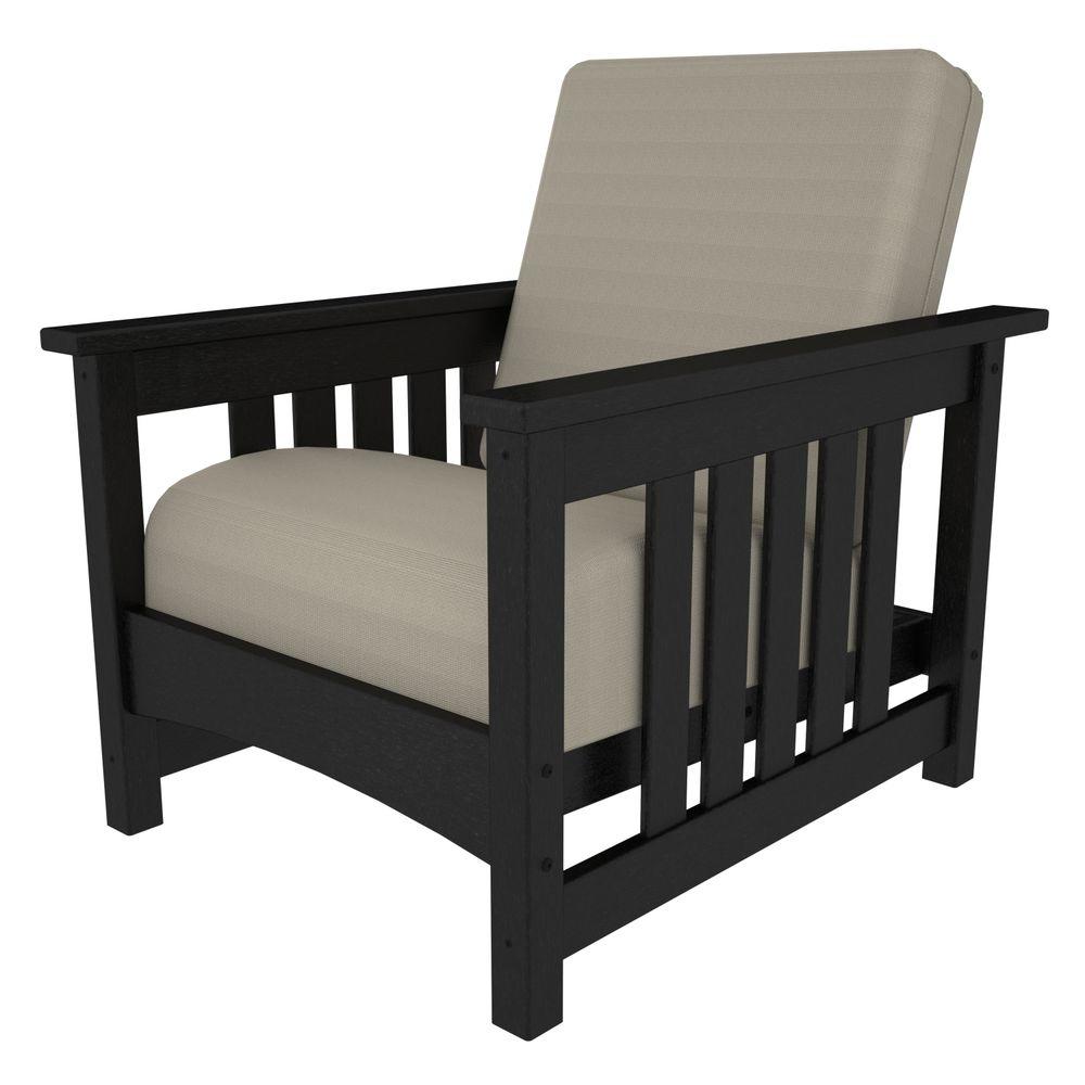 POLYWOOD Mission Black All-Weather Plastic Outdoor Chair with Bird's