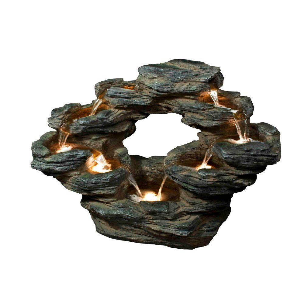 Alpine 22 In Tiered Rock Cascading Fountain With Led Lights Win1002 Tiered Rock Cascading Fountain With Led Lights