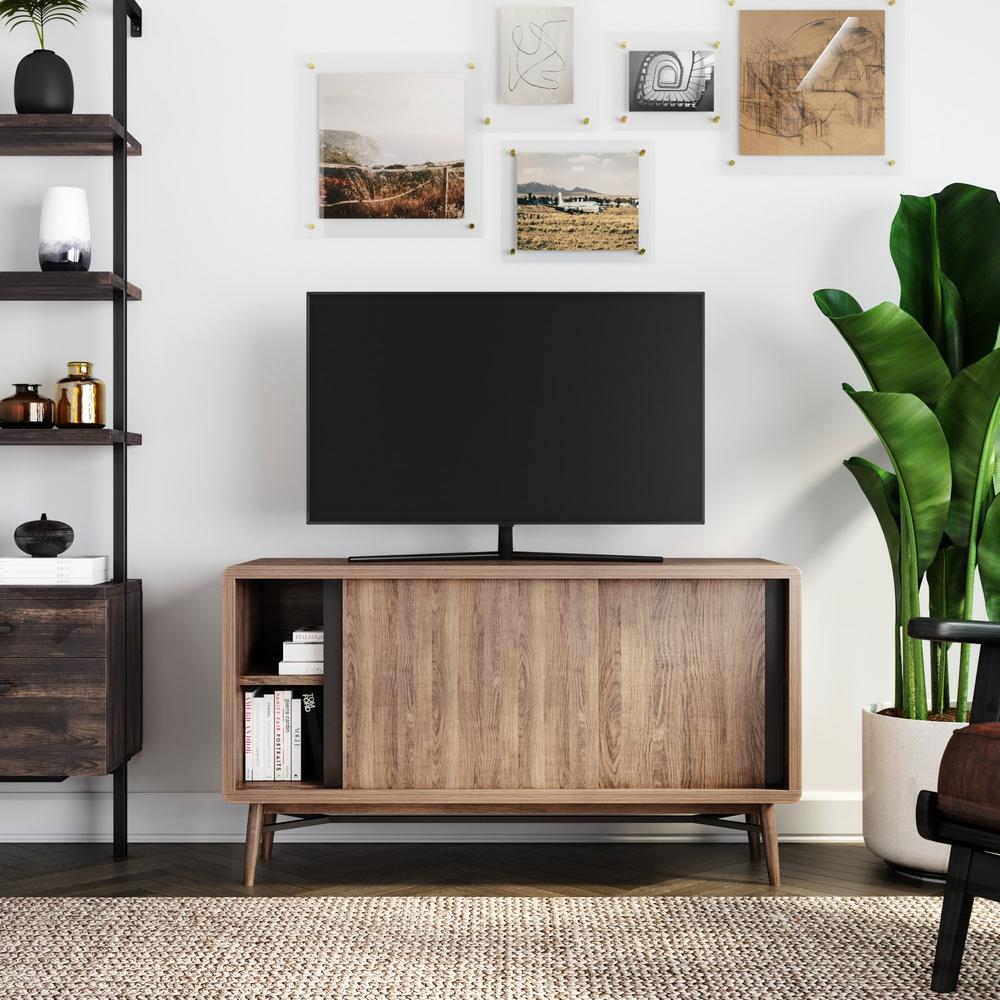 Nathan James Liam 44 In Oak And Black Wood Tv Cabinet Fits Tvs Up Oak And Black Wood Tv Cabinet Fits Tvs
