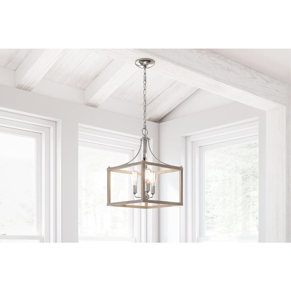 Home Decorators Collection Boswell Quarter 14 In 3 Light Brushed Nickel Dining Room Table With Painted Weathered Gray Wood Accents