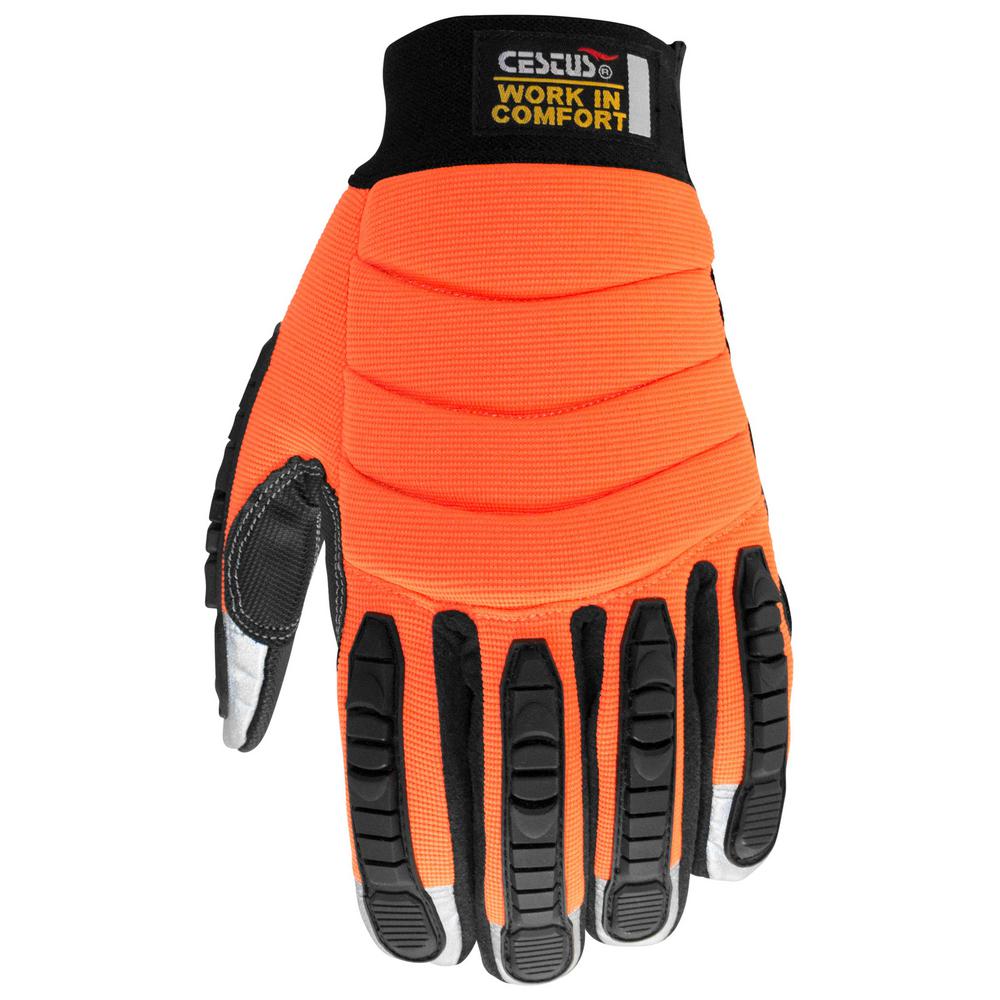 Firm Grip Orange Suede Cowhide Leather and Denim Large Work Gloves5033