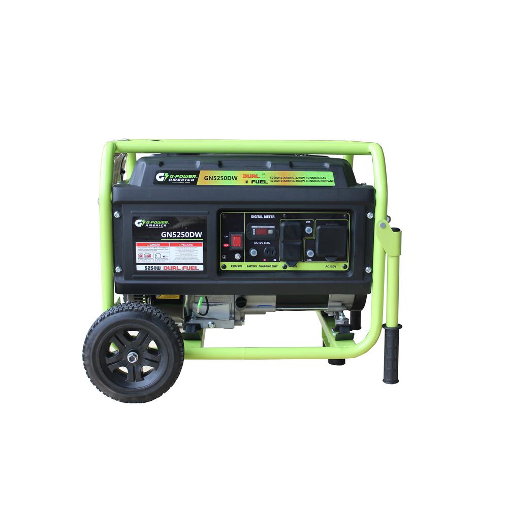 Green-Power 5250-Watt/4750-Watt Dual Fuel Gasoline/Propane Powered Portable Generator, 223cc LCT Professional Engine