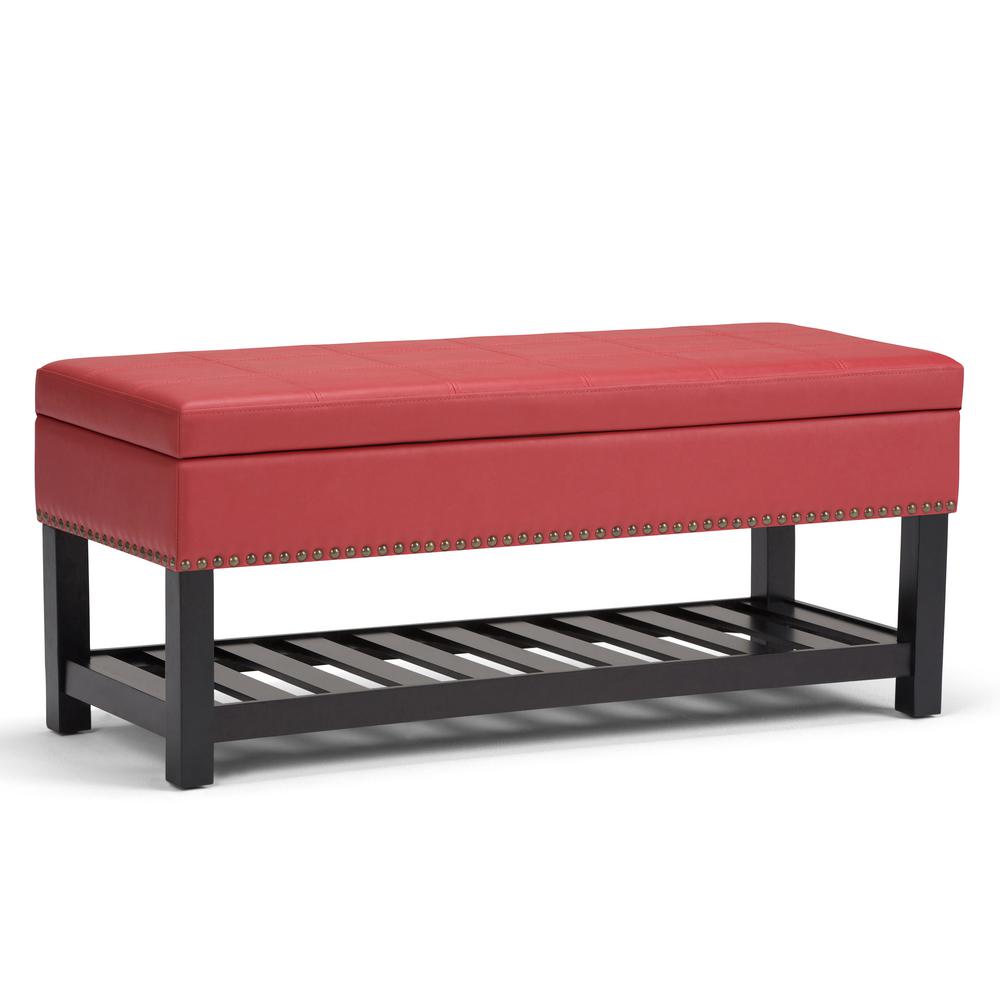 Simpli Home Radley Crimson Red Pu Faux Leather Storage Ottoman Bench Radley Crimson Red Pu Faux Leather Storage Ottoman Bench