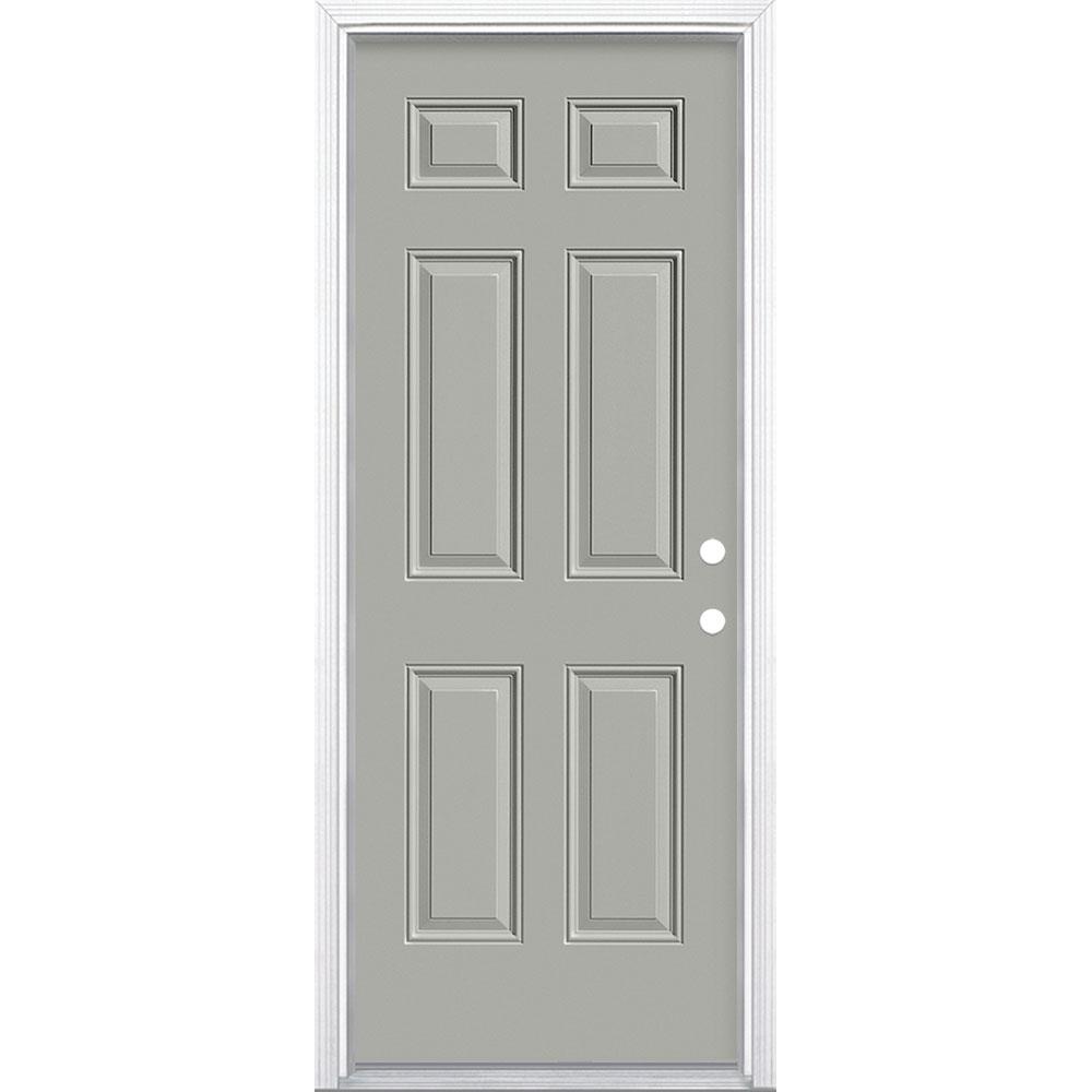 Masonite 30 In X 80 In 6 Panel Left Hand Inswing Painted Steel Prehung Front Exterior Door With Brickmold