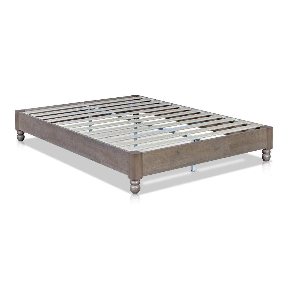 Benjara Gray Wooden Full Size Bed Frame with Turned Legs ...